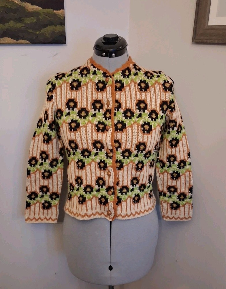 Vintage 60s Cardigan Catalina Mod/gogo Hippy Abstract Floral Knit Cardigan Sz XS
