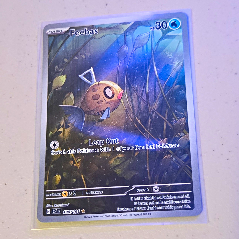 Pokemon TCG Feebas 198/191 SV08 Surging Sparks IR Holo EN Water 30 HP