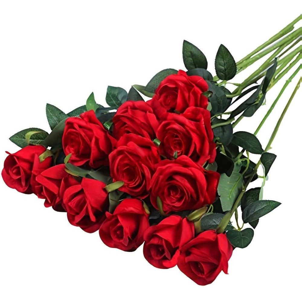 12pcs Realistic Artificial Rose Bouquet for Weddings, Birthdays, and More