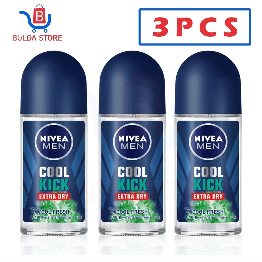 3x 50ML NIVEA Men Cool Kick 48H Energy Fresh Deodorant Roll-On