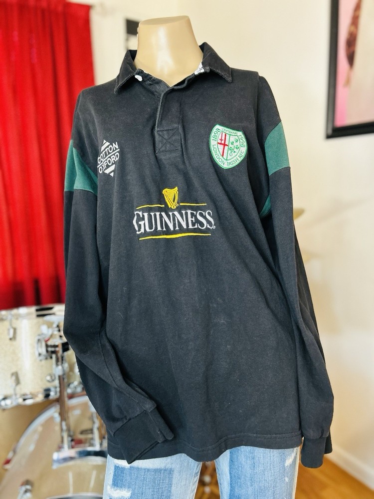 Vintage London Irish Rugby Shirt 1998 Cotton Oxford Jersey Guinness Long Sz LARG