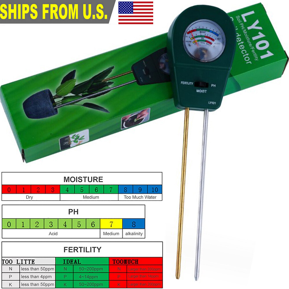 3-in1 Soil pH Water Moisture Fertity Tester Meter For Plants Garden Seeding Grow