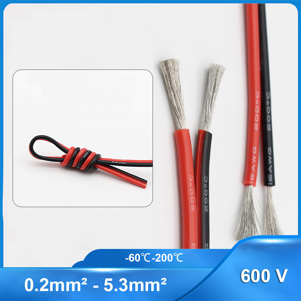 10-24AWG Flexible Silicone Electrical Wire Twin Cable Tinned Copper Black & Red