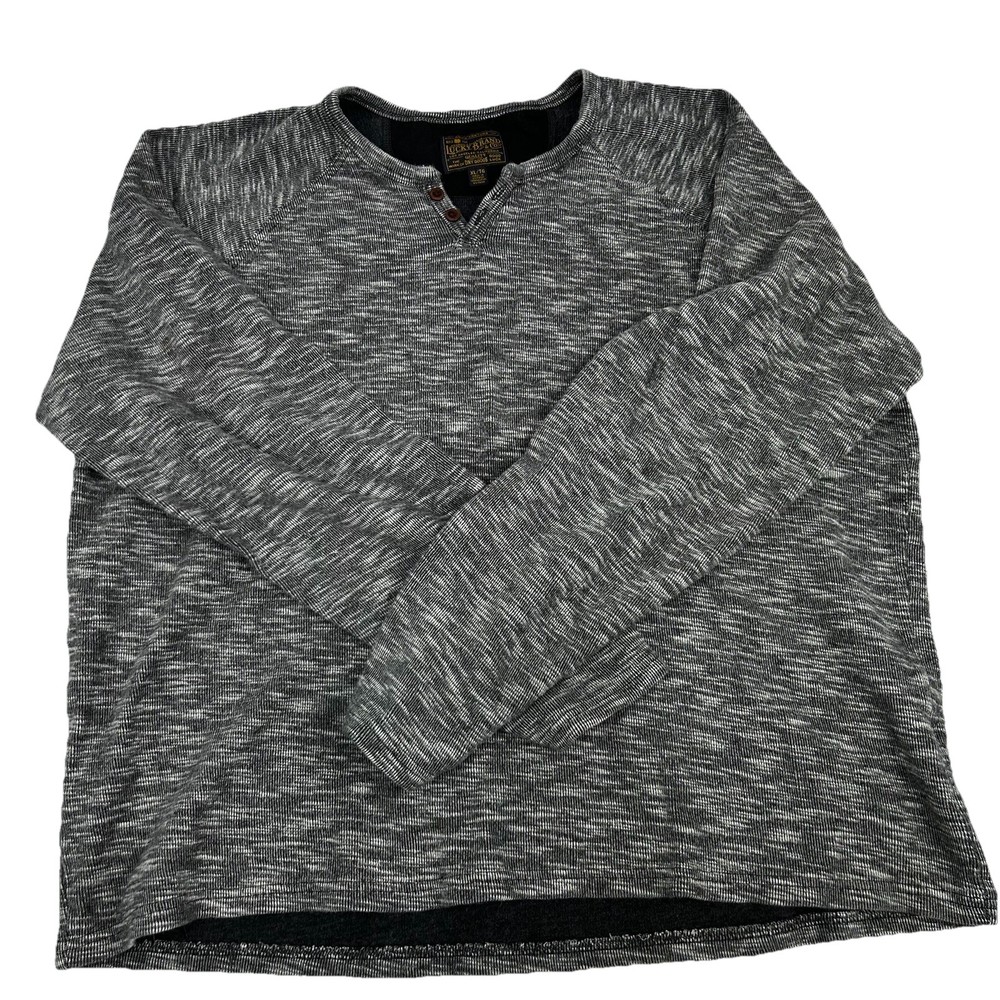 Lucky Brand Men's Henley Shirt XL Gray Black Marled Long Sleeve Casual Knit Top