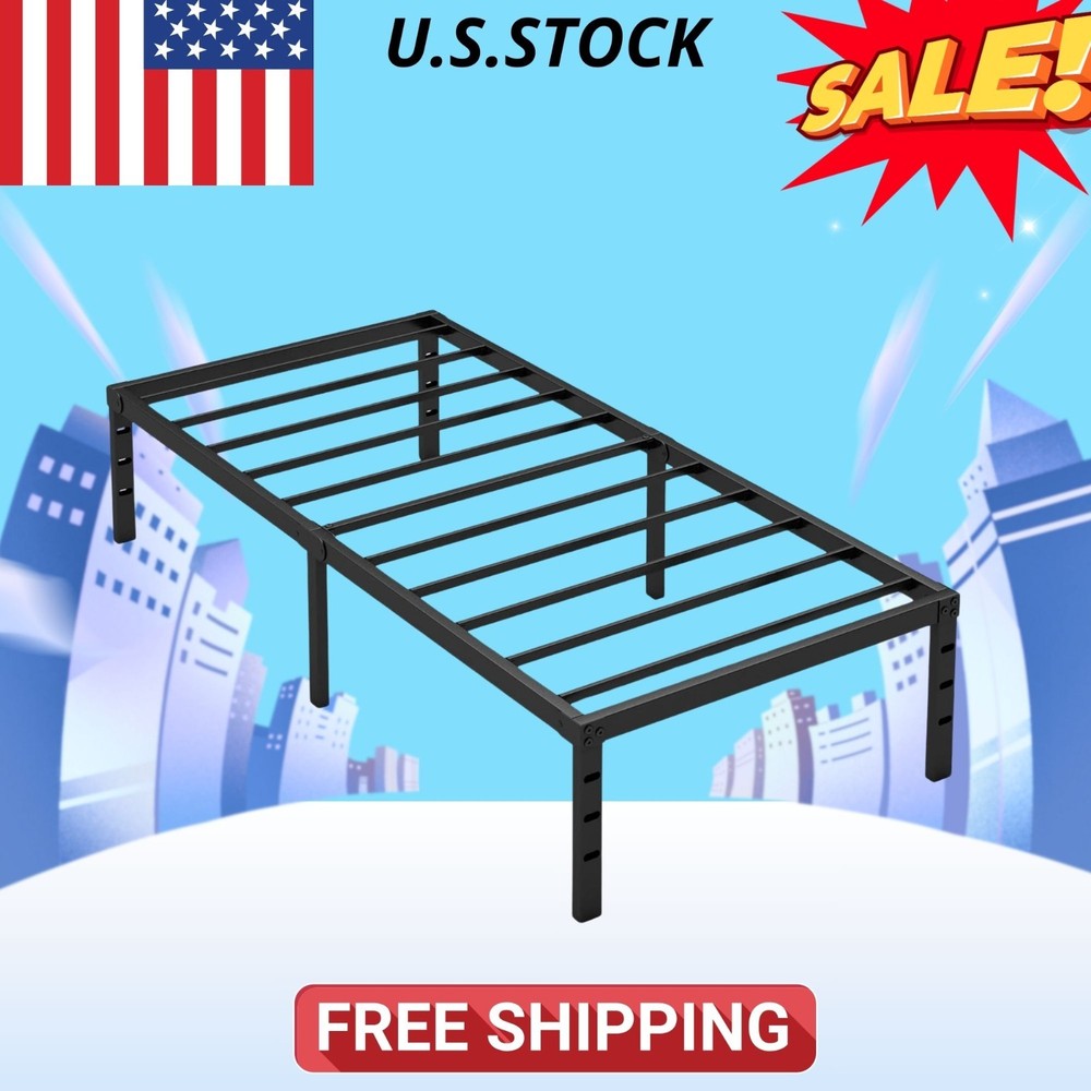 18in Twin Metal Bed Frame Platform Heavy Duty No Box Spring Black