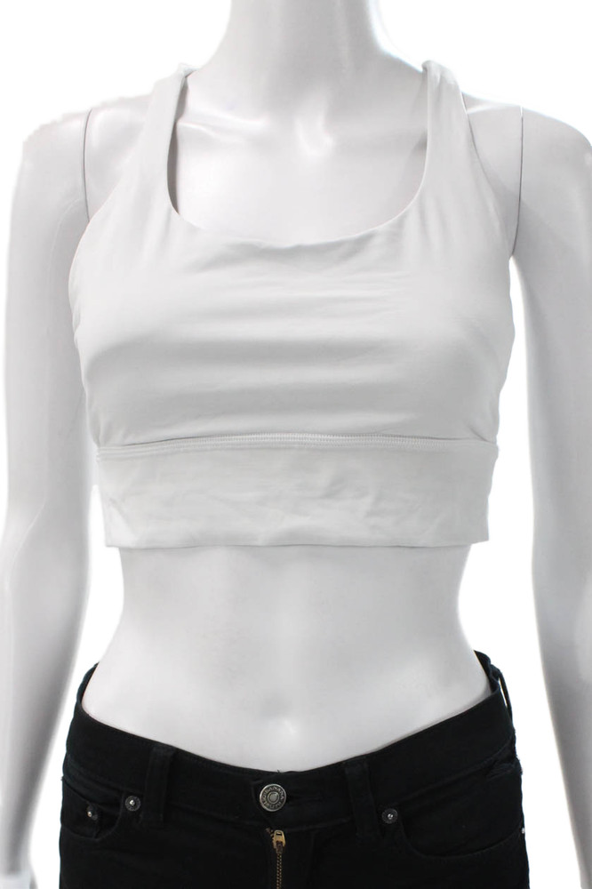 Lululemon Womens Scoop Neck Stretch Knit Strappy Back Sports Bra White Size 8Free Shipping in US $100+ Orders | $6.95 Orders Below