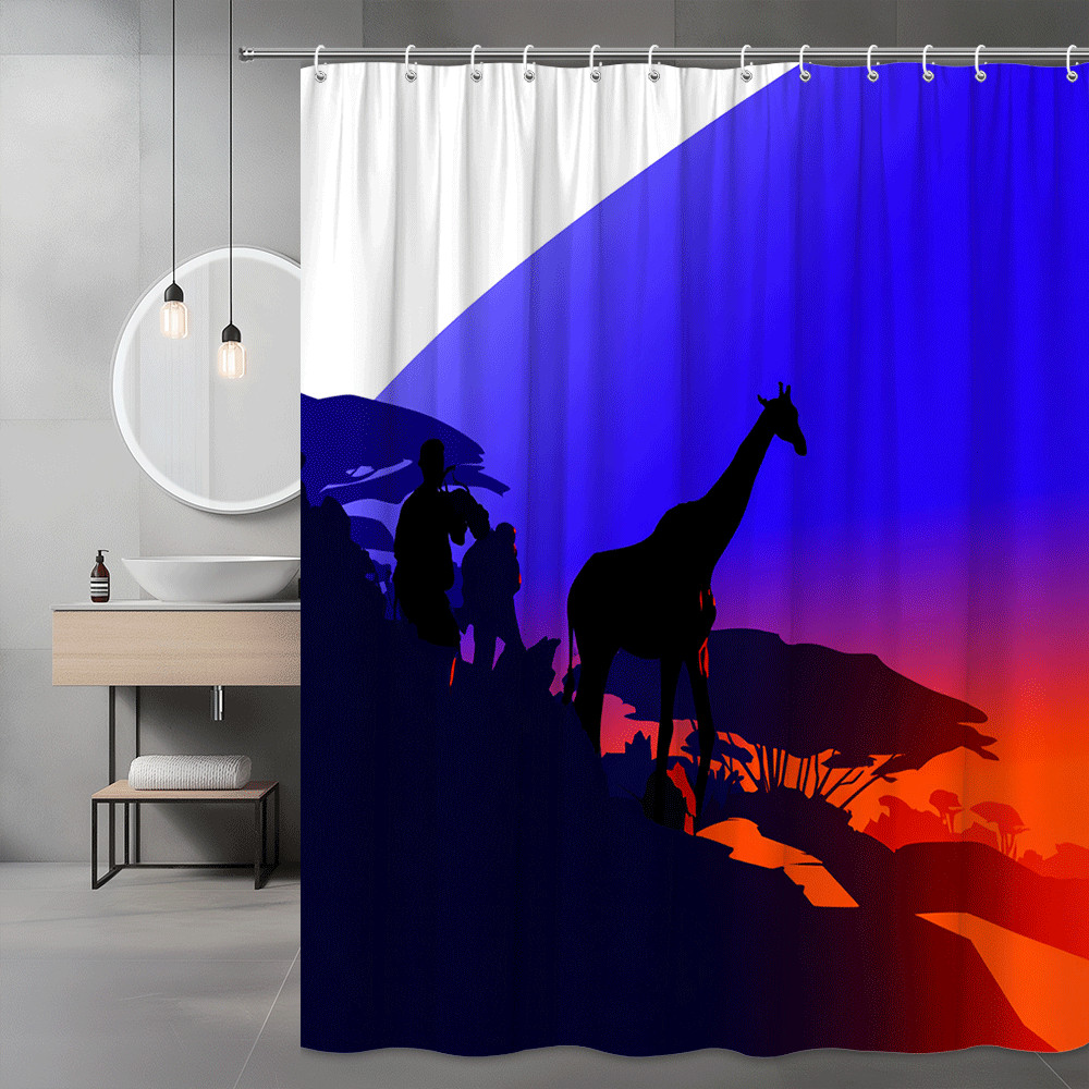 Giraffe Silhouette Safari Sunset Shower Curtain