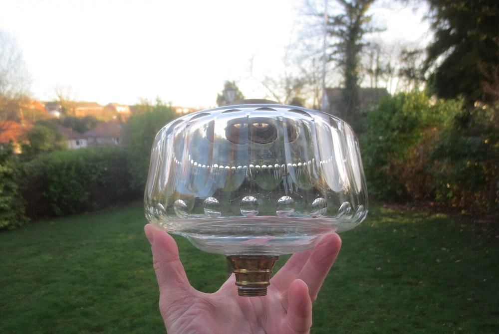Antique  Heavy Cut Glass Duplex Oil Lamp Fount Font  *****HAIRLINE FAULT*******