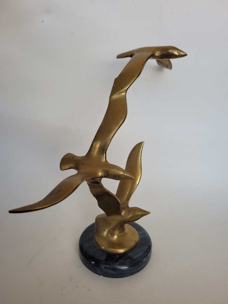 Vintage Mid Century Modern 3 Seagulls Birds in Flight Sculpture Solid Brass MCM
