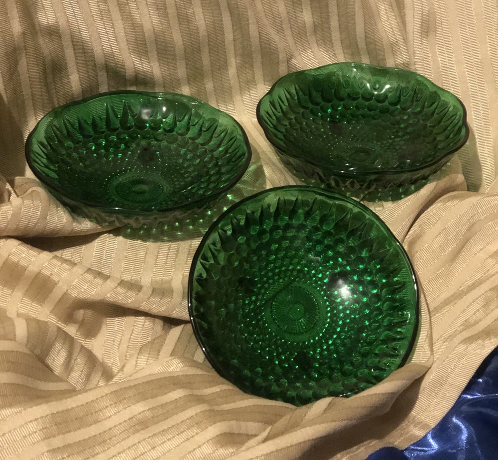 Vintage 3 Bundle Fenton Emerald Christmasgreen Hobnail Serving Candy Dish Bowls