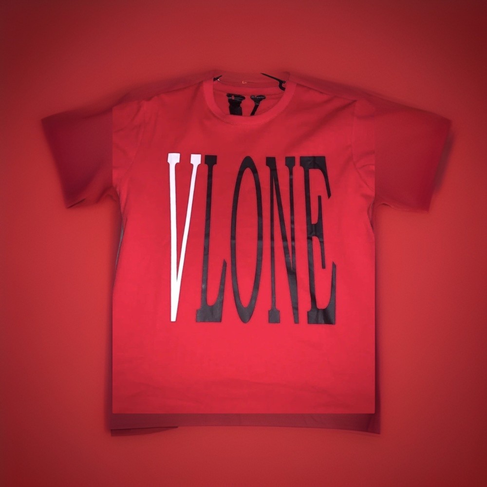 VLONE Red Logo Graphic Jersey Cotton Men's Crew Neck Short Sleeve T-Shirt
