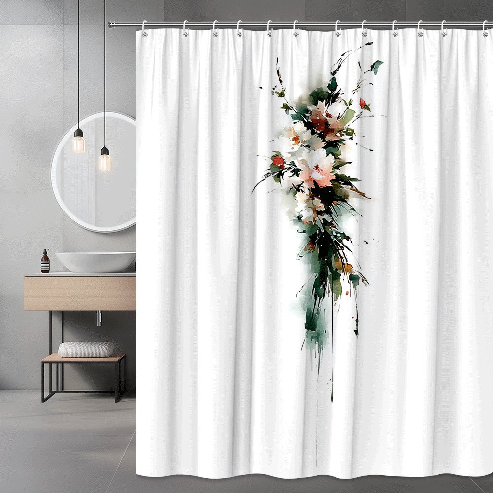 Abstract Floral Shower Curtain White Green Pink Art Print