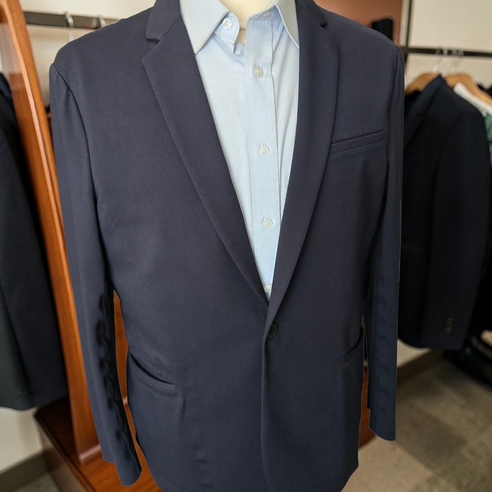 XSUIT Suit Jacket Mens 46S Navy Stretch Single Button Travel Tech Blazer