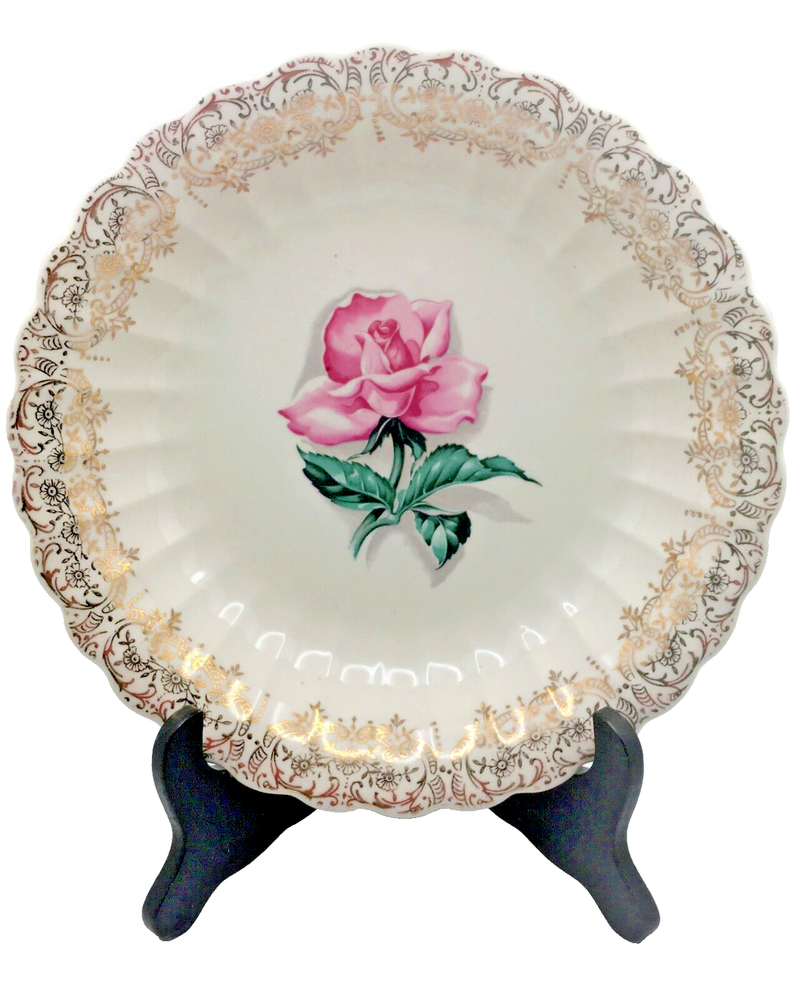 Vintage American Limoges Le Fleur Rouge Rose Soup Salad Bowl 22KT Gold Trim