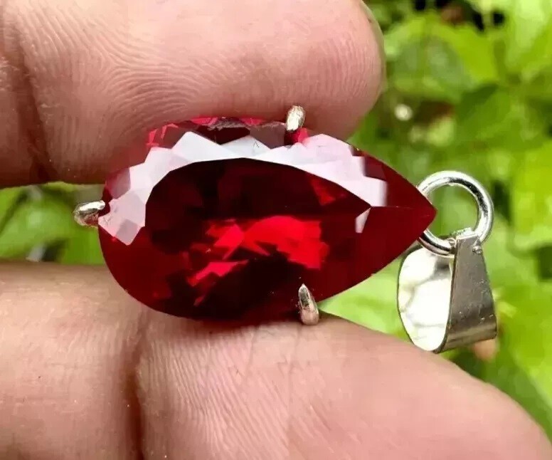 Natural Red Ruby Pear Certified 20 CT Loose Gemstone 925 Solid Silver Pendant