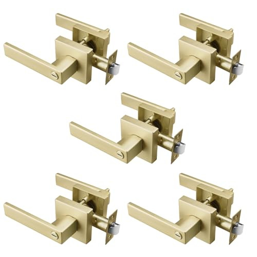 Satin Brass Interior Door Handle,Privacy Door Lever for Bath & Bed,Keyless