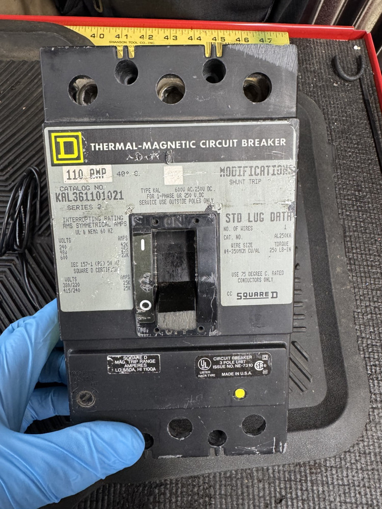 KAL361101021 Square D 110 Amp 600V 3 Pole Complete with 120-240V Shunt Trip