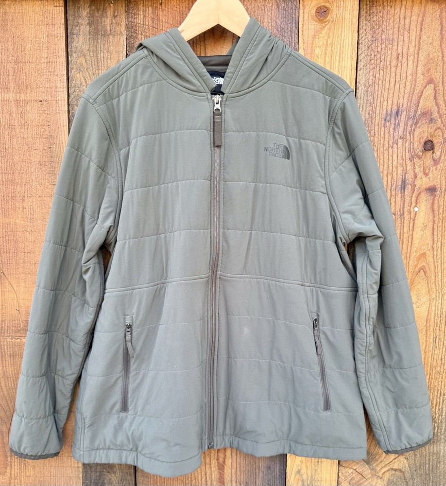 The North Face Women's XL Quilted Hooded Jacket Green Olive Full Zip