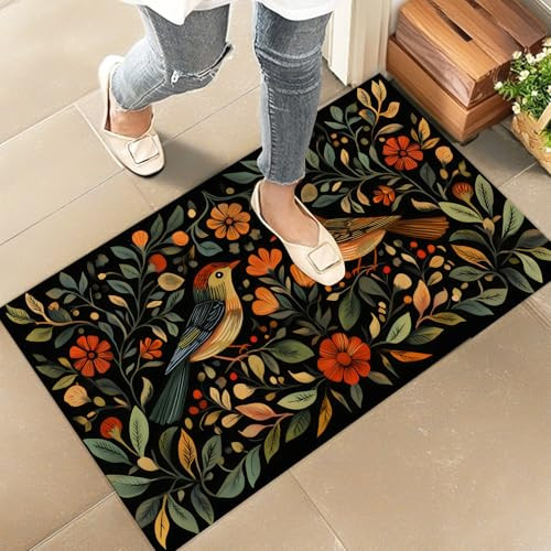 Folk Art Bird Indoor Door Mat – Stylish 17x29.5in Non-Woven Fabric Floor