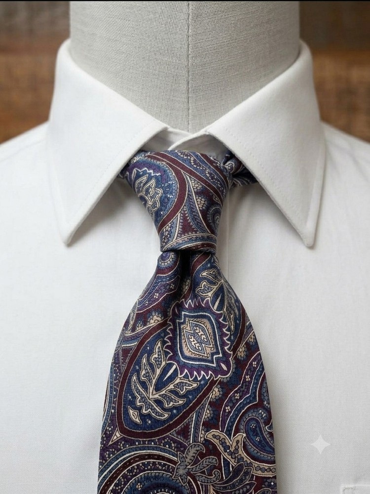 Christian Dior Monsieur Silk Tie Blue Purple Paisley Floral Necktie USA Made
