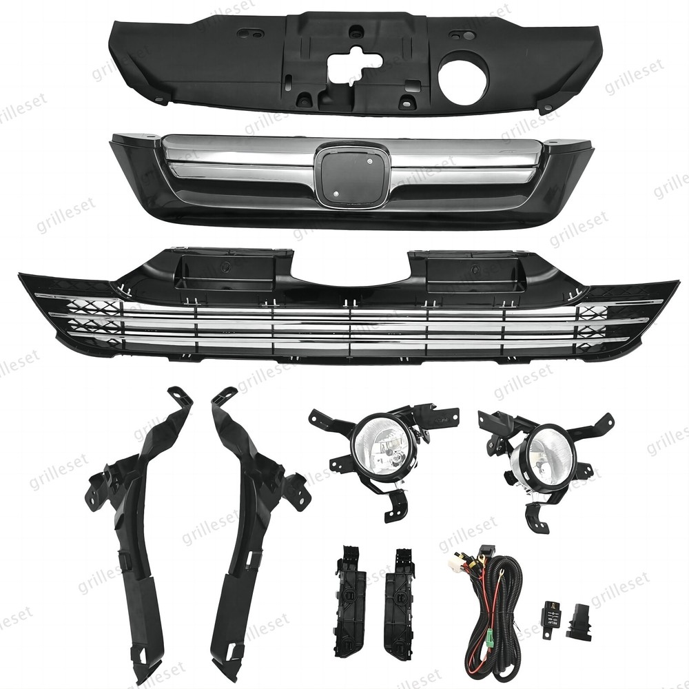 For CR-V 2007-2009 Front Bumper, Headlight Bracket, Chrome Grille & Fog Lights