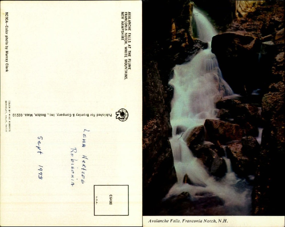 Flume Avalanche Falls Franconia Notch NH waterfall rocks chrome unused postcard