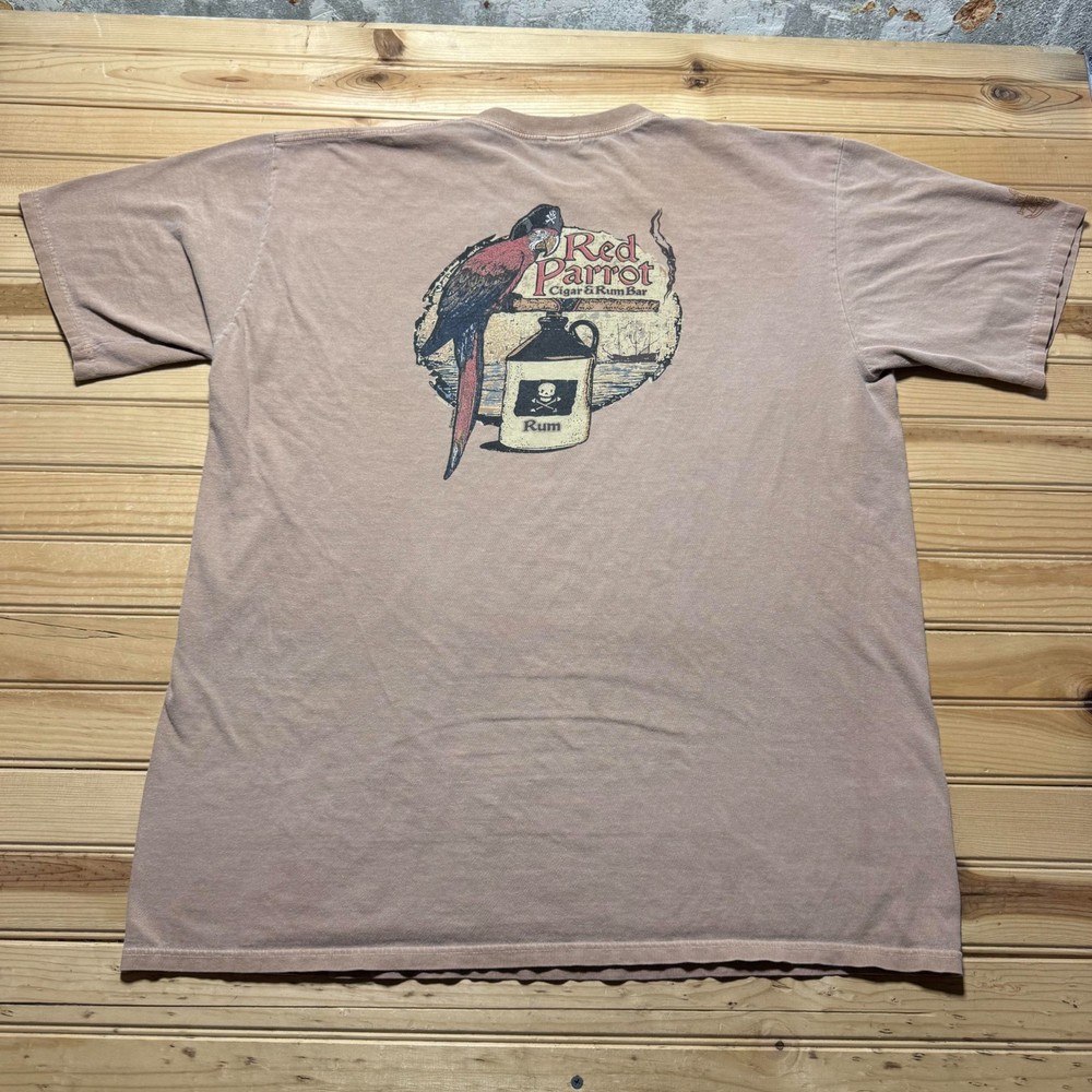 Vintage Red Parrot Cigar & Rum Bar Hawaiian Graphic Promo T-Shirt Men's - XL