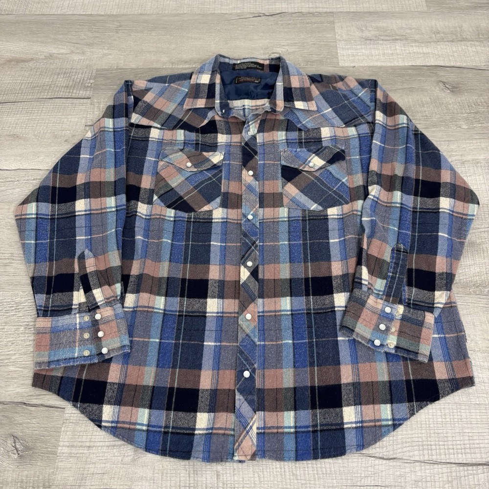 Vintage BJ-R Multicolor Plaid All Cotton Western Pearl Snap Long Sleeve Mens 2XL