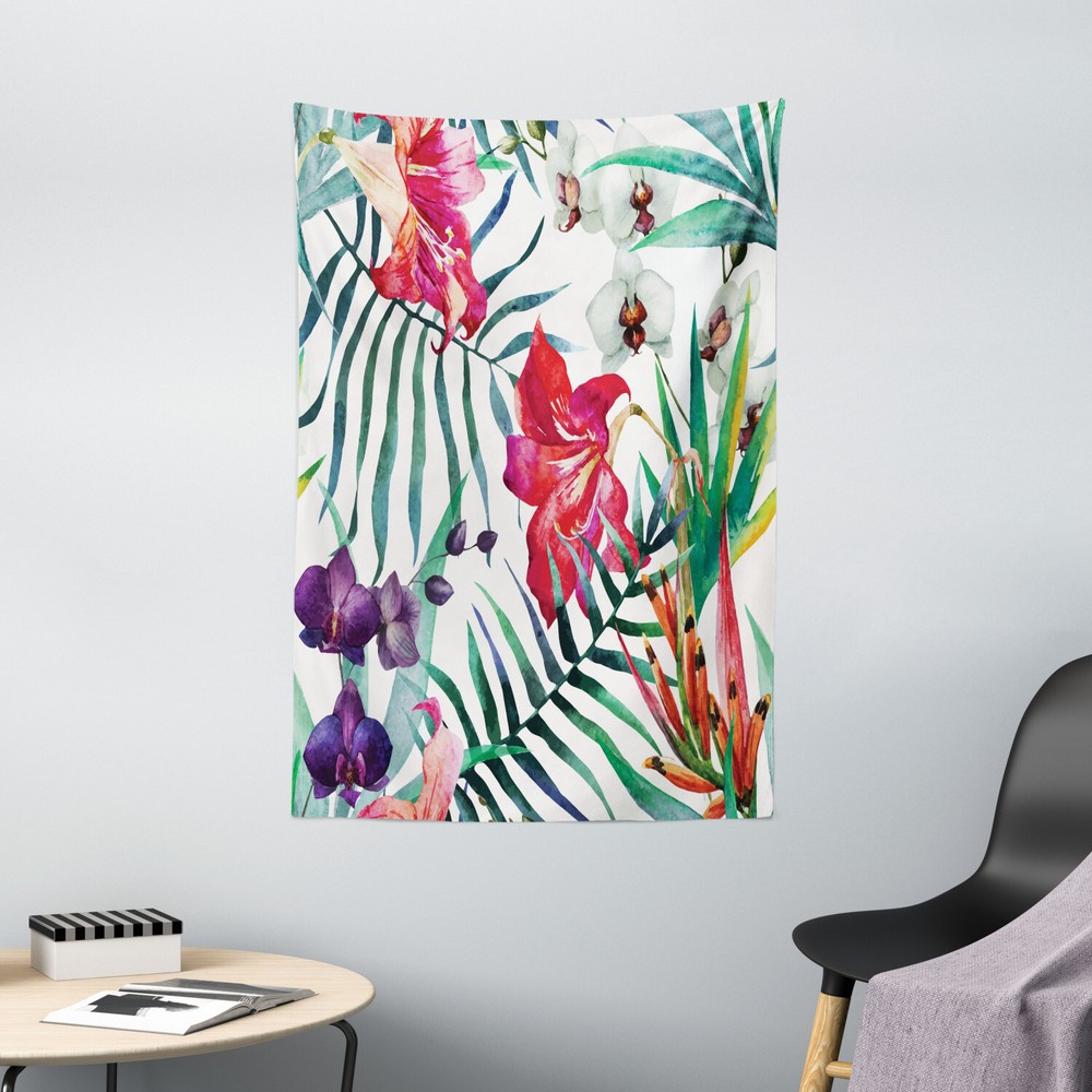 Colorful Tapestry Tropical Orchids Print Wall Hanging Decor