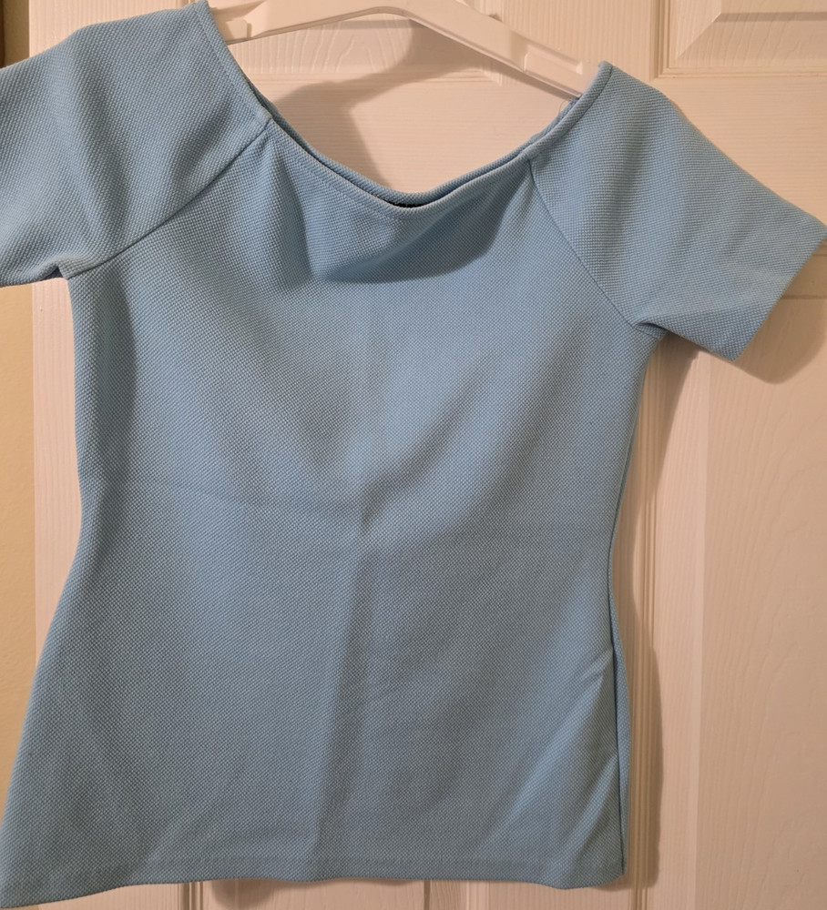 Ann Taylor Factory Women’s Petite XSP Blue Knit Scoop Neck Short Sleeve Top