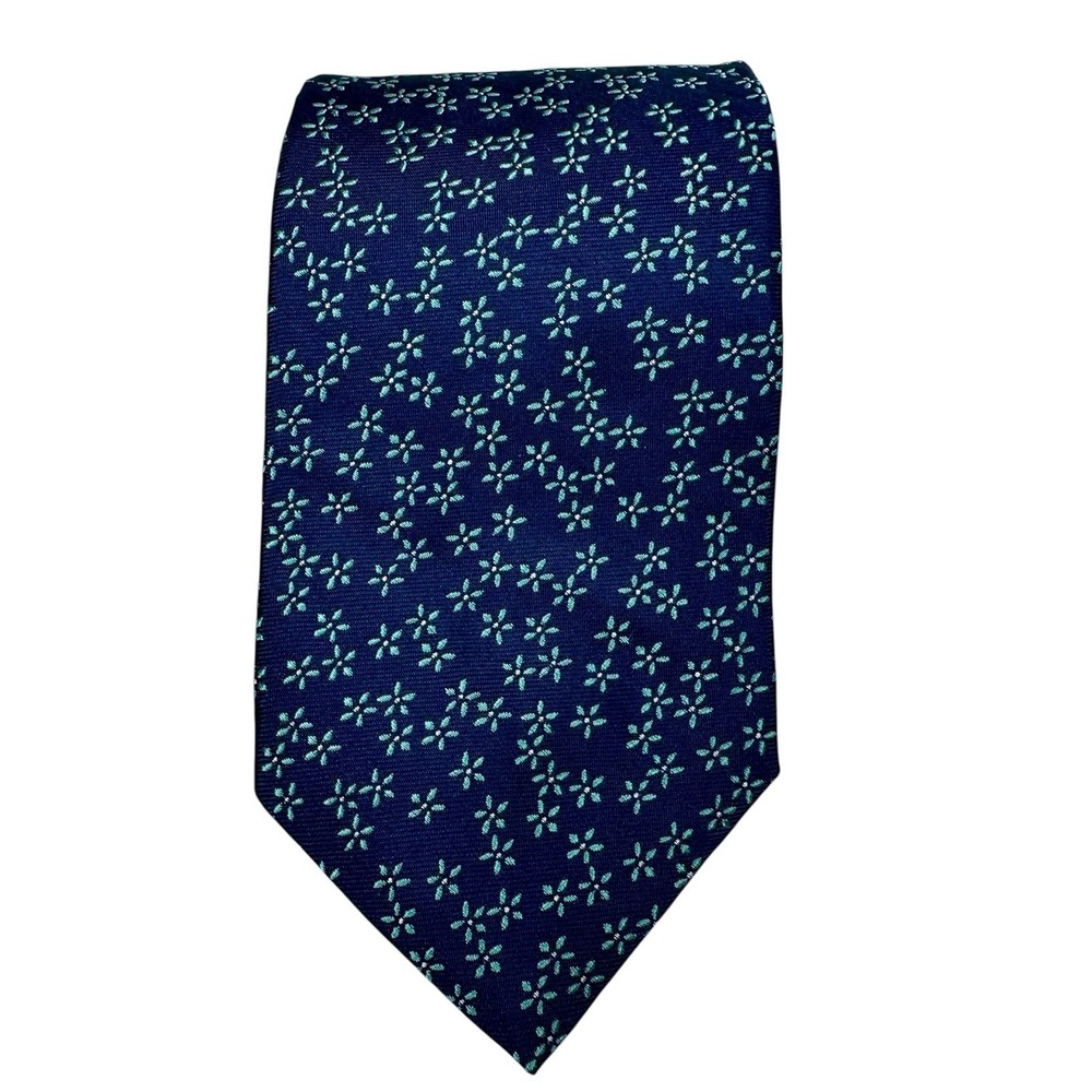 Brooks Brothers 346 100% Silk Tie Navy Blue Floral Design Made In USA