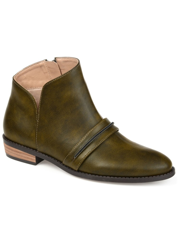 JOURNEE COLLECTION Womens Green Strap V-Notch Harlow Almond Toe Booties 7.5 M