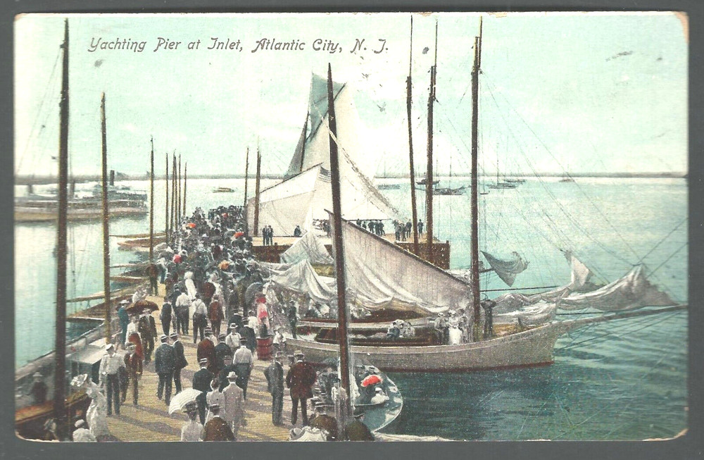 ATLANTIC CITY NJ Yachting Pier at Inlet 1908 Illustrated Postal Card & Nov. Co.