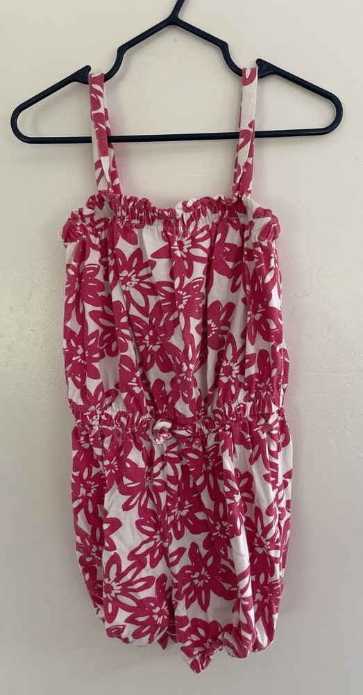 baby Gap Kids Girls Pink Floral Cinched Waist Sleeveless Tank Romper White 5 Yrs