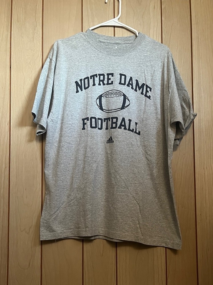 Notre Dame Football Adidas Gray Graphic T-Shirt Mens Large Vintage