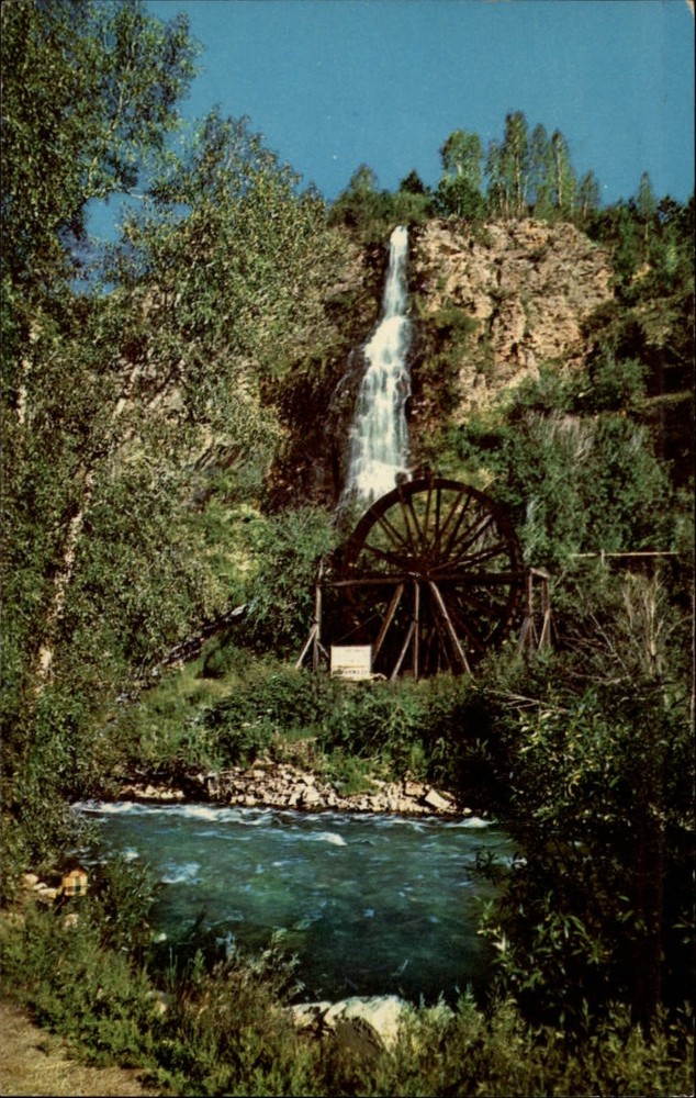Idaho Springs Colorado Water Wheel waterfall Highway 40 1968 vintage postcard