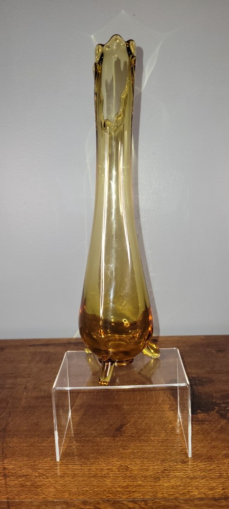 Vintage LE Smith 3 Footed Toe Amber/Gold Swung Vase