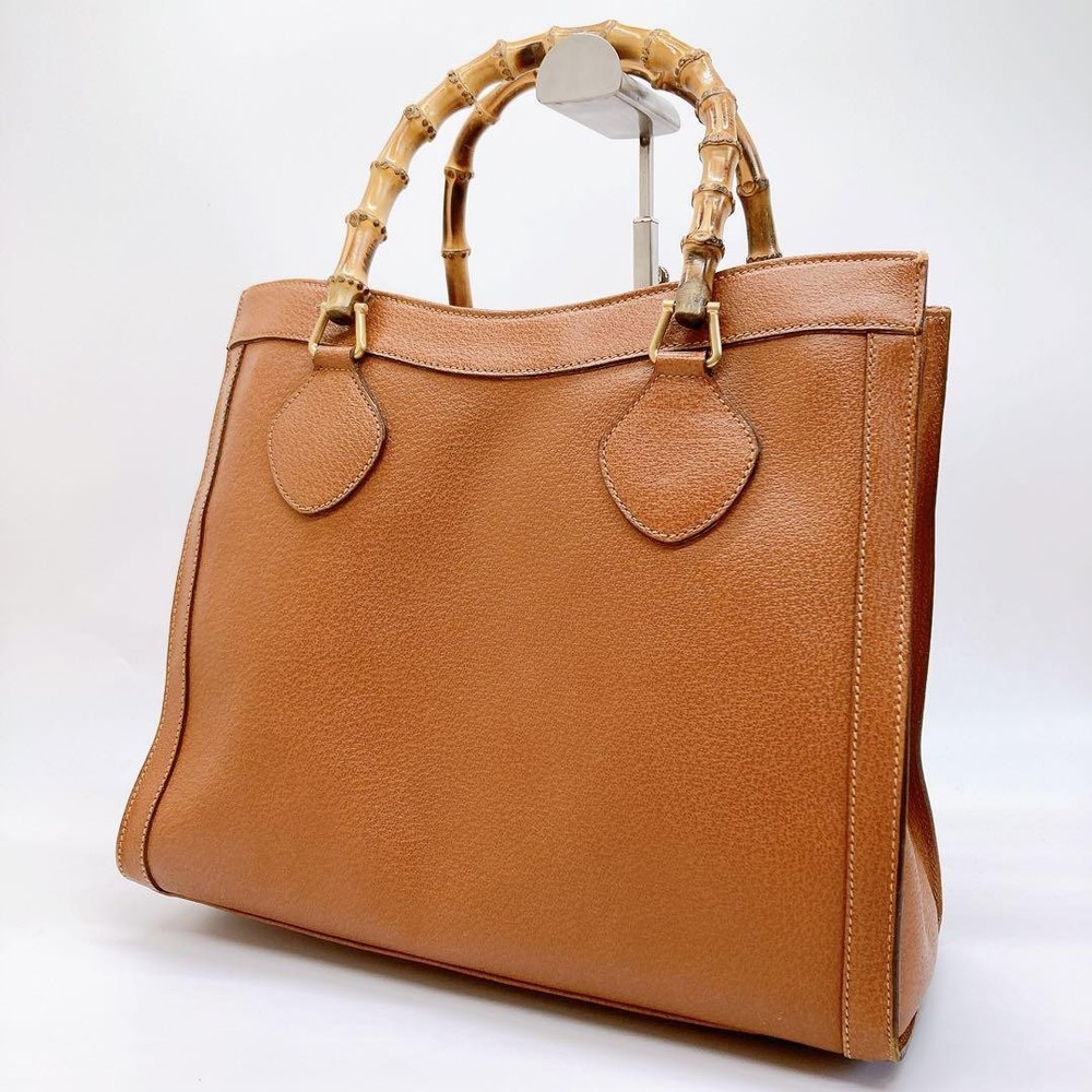 GUCCI Diana Brown Leather Bamboo Handle Tote Handbag Preowned Excellent Condition
