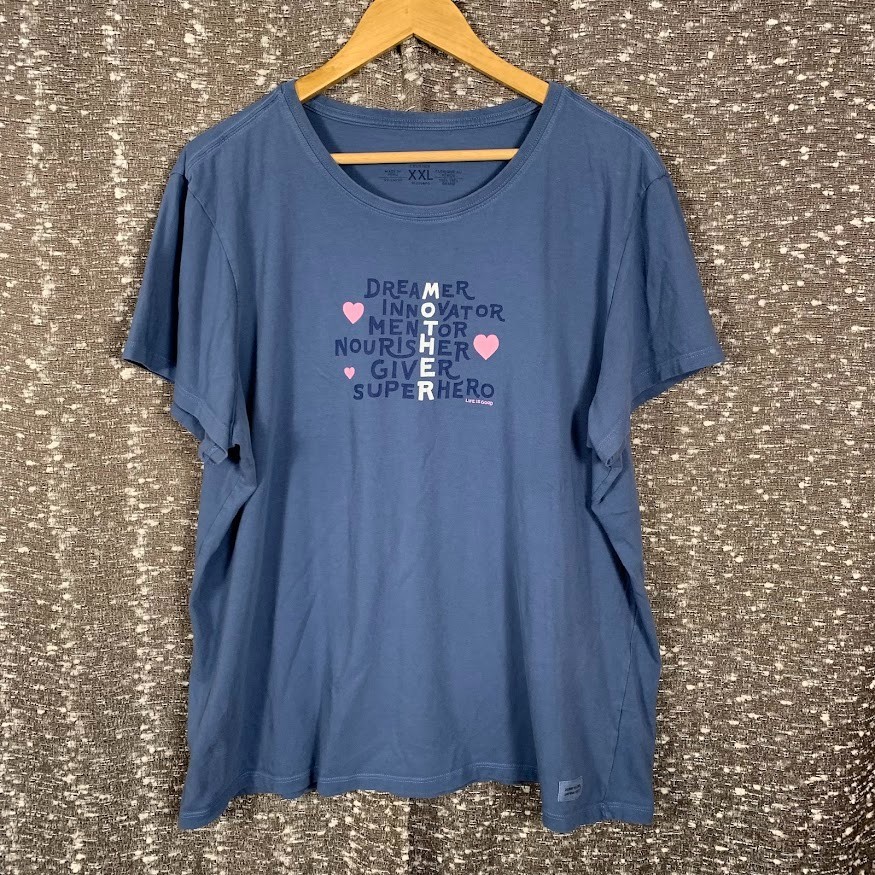 Life Is Good Blue Crusher Tee Short Sleeve Mother Graphic Print Women's XXL