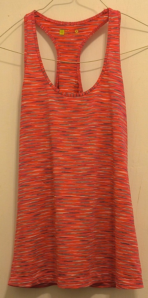 Xersion Women’s XL Pink/Gray/White Striped Slim Fit Stretch Racerback Tank Top