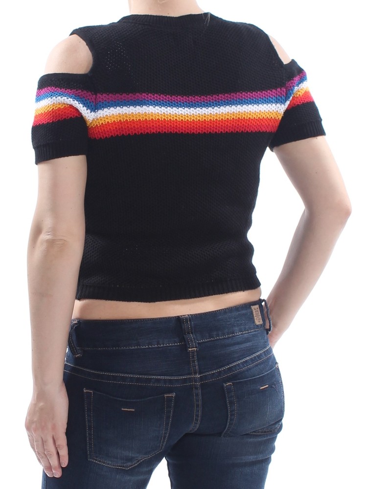 VOLCOM Womens Black Cut Out  Knit Short Sleeve Crew Neck Crop Top XS