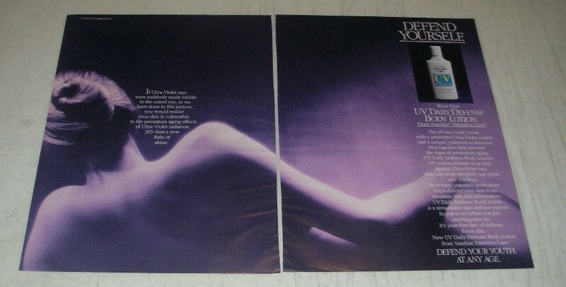 1991 Vaseline Intensive Care UV Daily Defense Lotion Ad for Sun Protection