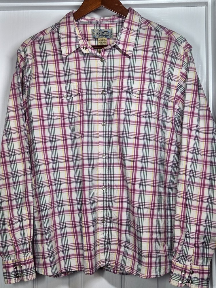 Wrangler Womens Pearl Snap Shirt Size 2XL Long Sleeve Plaid Pink Green Western