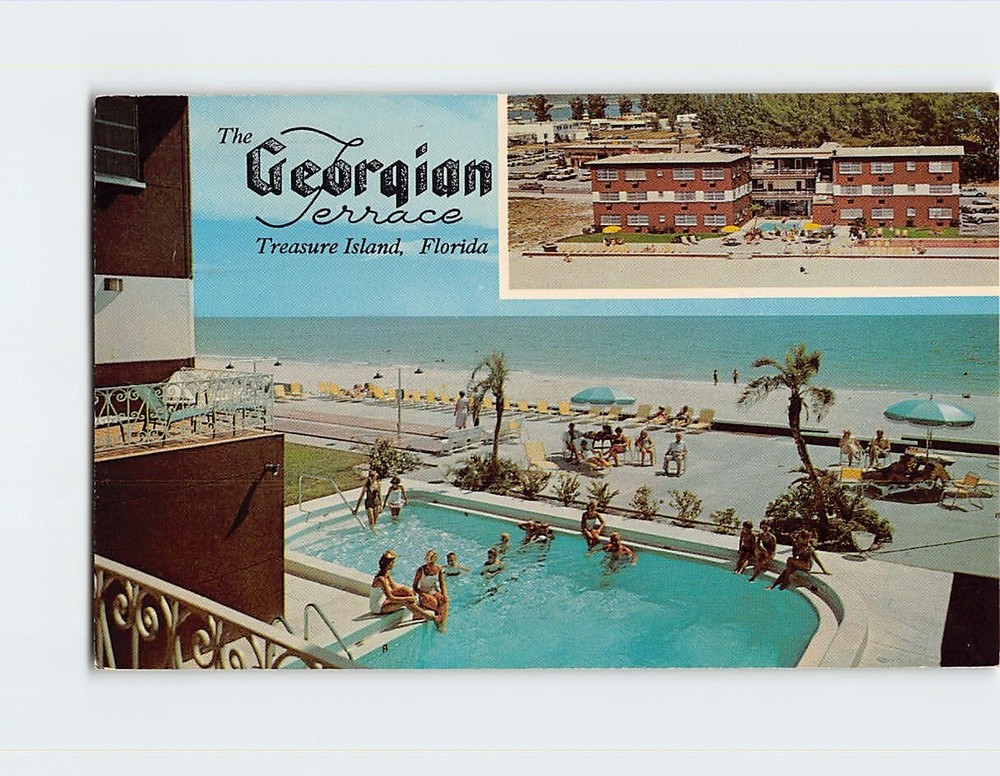 Postcard Pool & Ocean View Georgian Terrace Motel St. Petersburg Florida USA