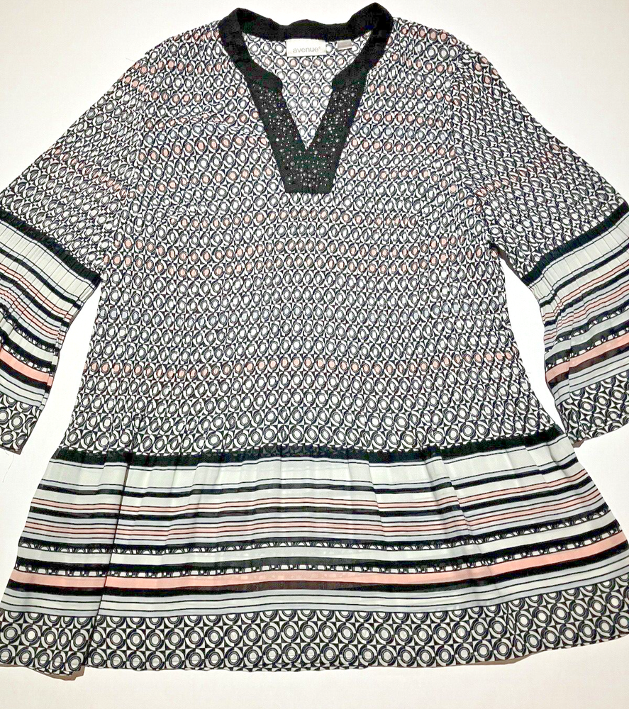 Artsy Abstract Chiffon Blouse Size 18/20 Sheer Beaded Stud Multi Pattern Top