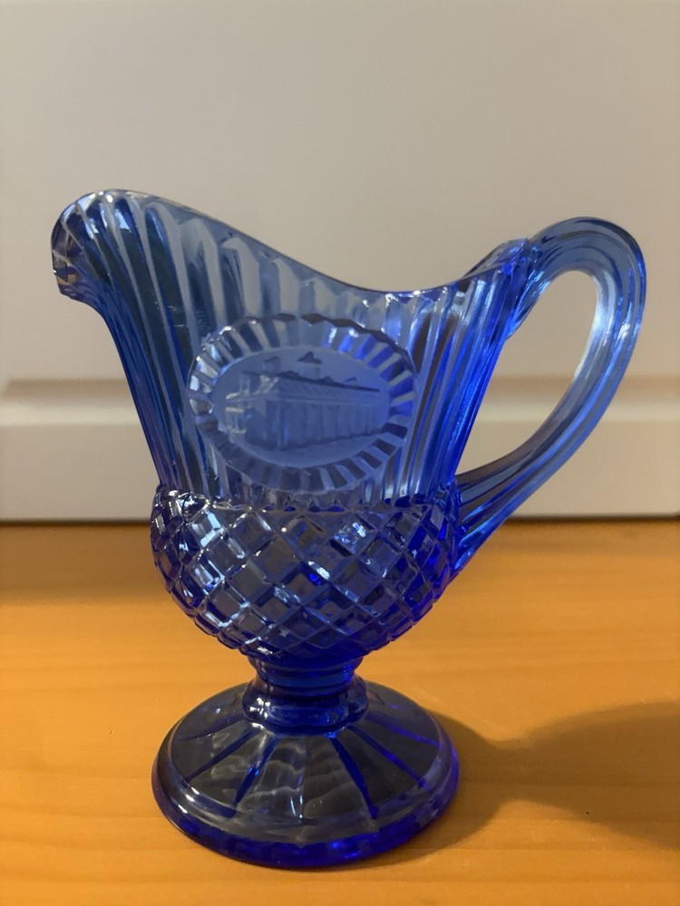 Vintage Avon Fostoria Creamer Pitcher Cobalt Blue Glass Washington Mt Vernon