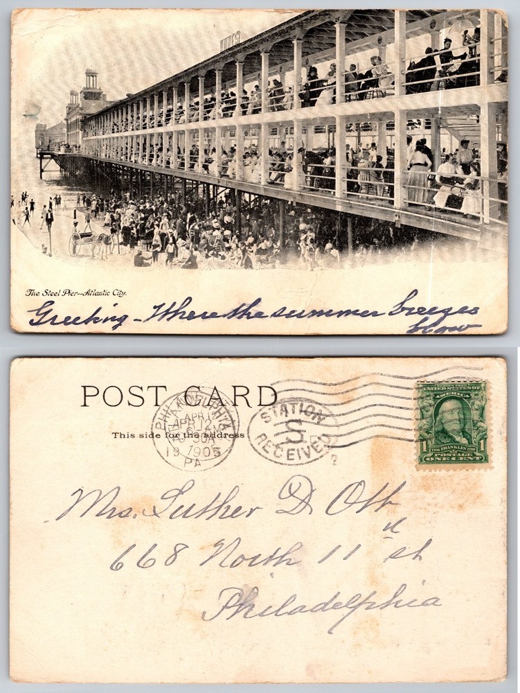 1905 Steel Pier Atlantic City NJ Vintage Postcard Crowded Beach