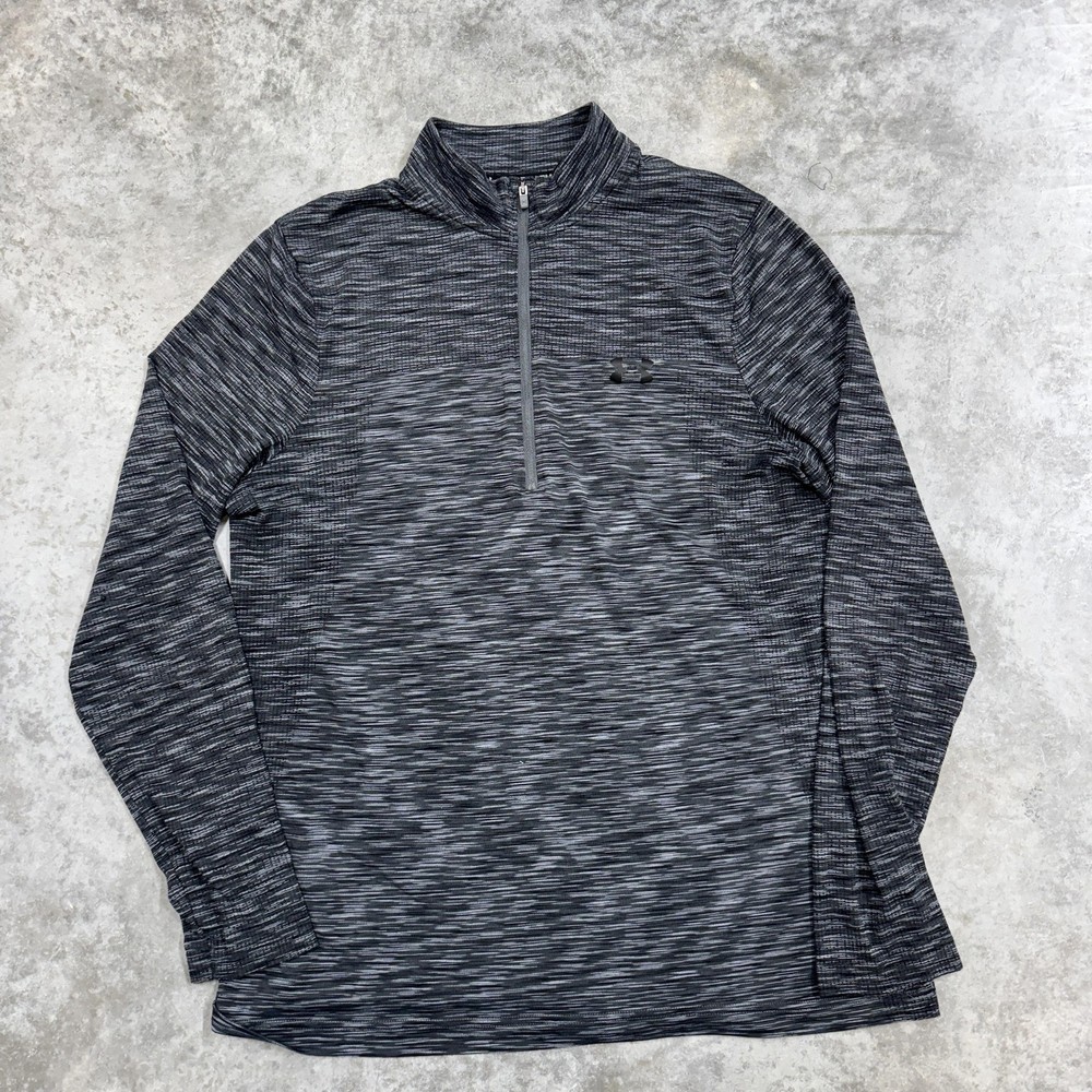 Under Armour Pullover Mens Large Gray Black Quarter Zip Fitted Shirt Athletic