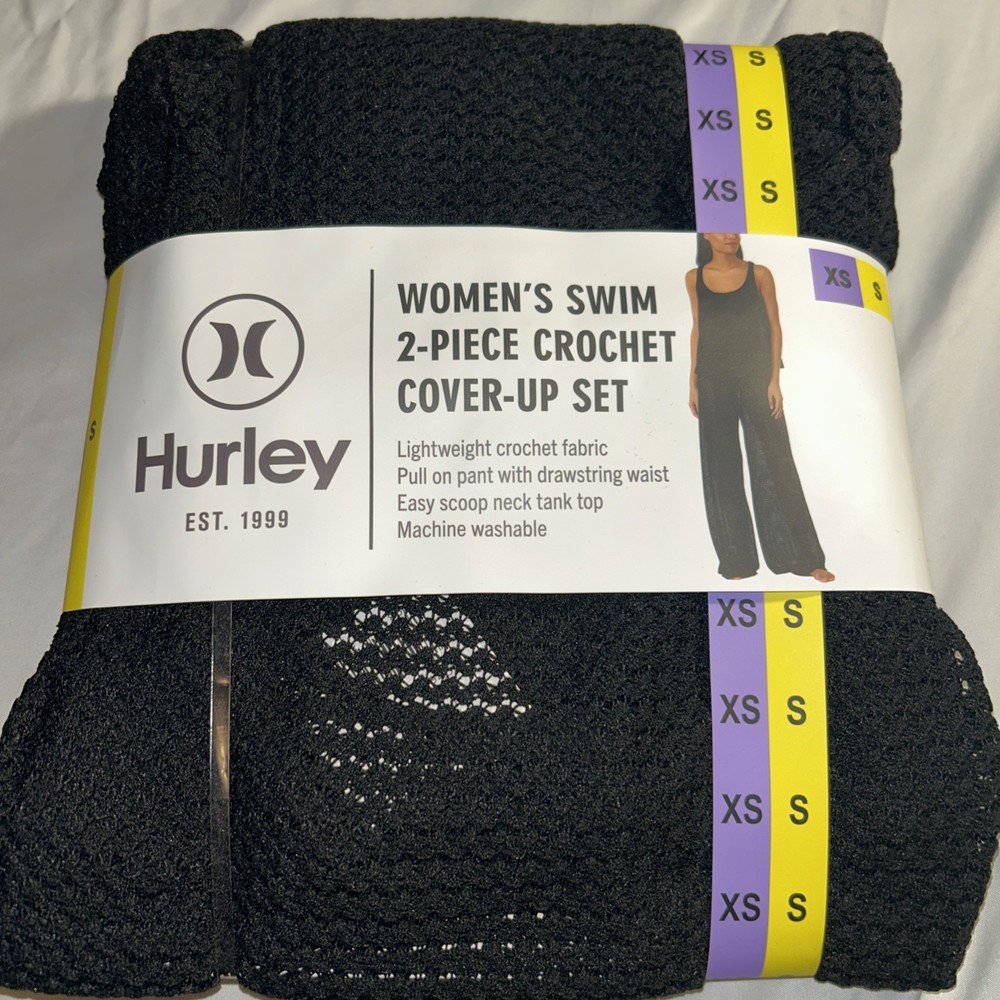 NWT Hurley Swim Cover Up Lightweight Crochet 2-Piece Set Black XS-S Pants Top A5