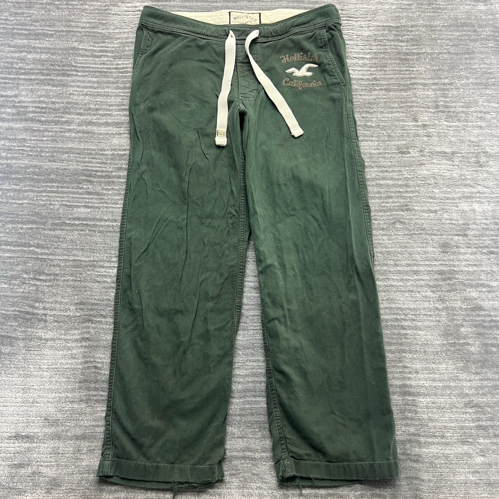 Hollister Mens Straight Distress Drawstring Mid Rise Green Pants Size M